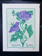 Morning Glory | Vintage Style Flower Linocut Print | Printed by Hand | 5.5"x7.05"