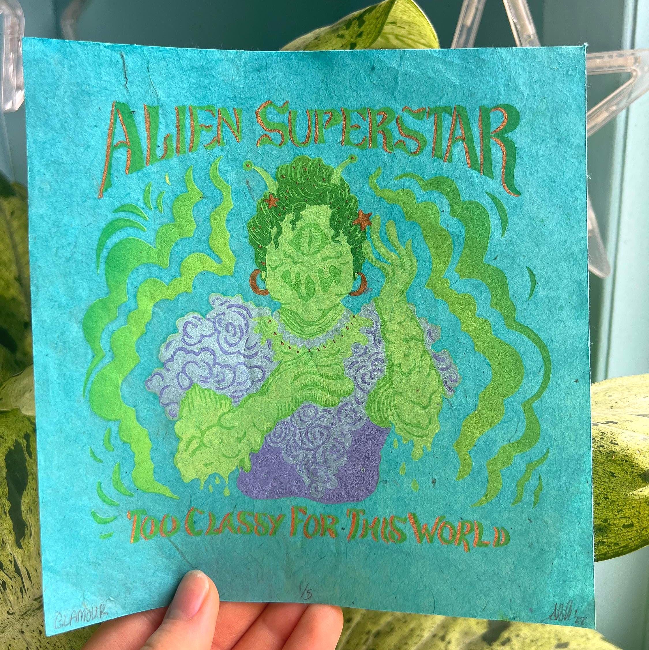 Alien Superstar Linocut Print | Beyoncé Renaissance, Drag Queen Art
