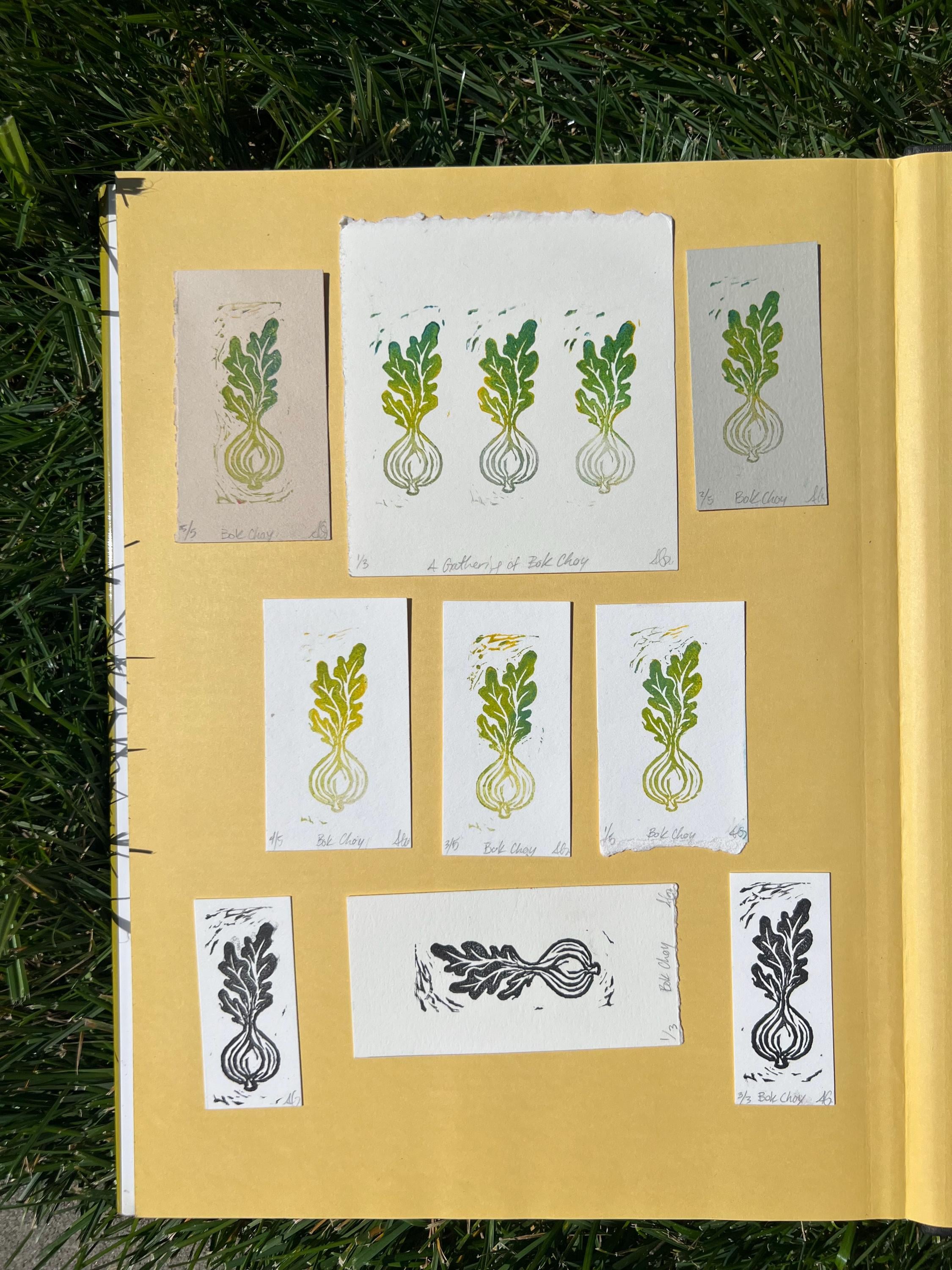 Bok Choy Veggie Linocut Print Group or Single 1x3"-4x4"