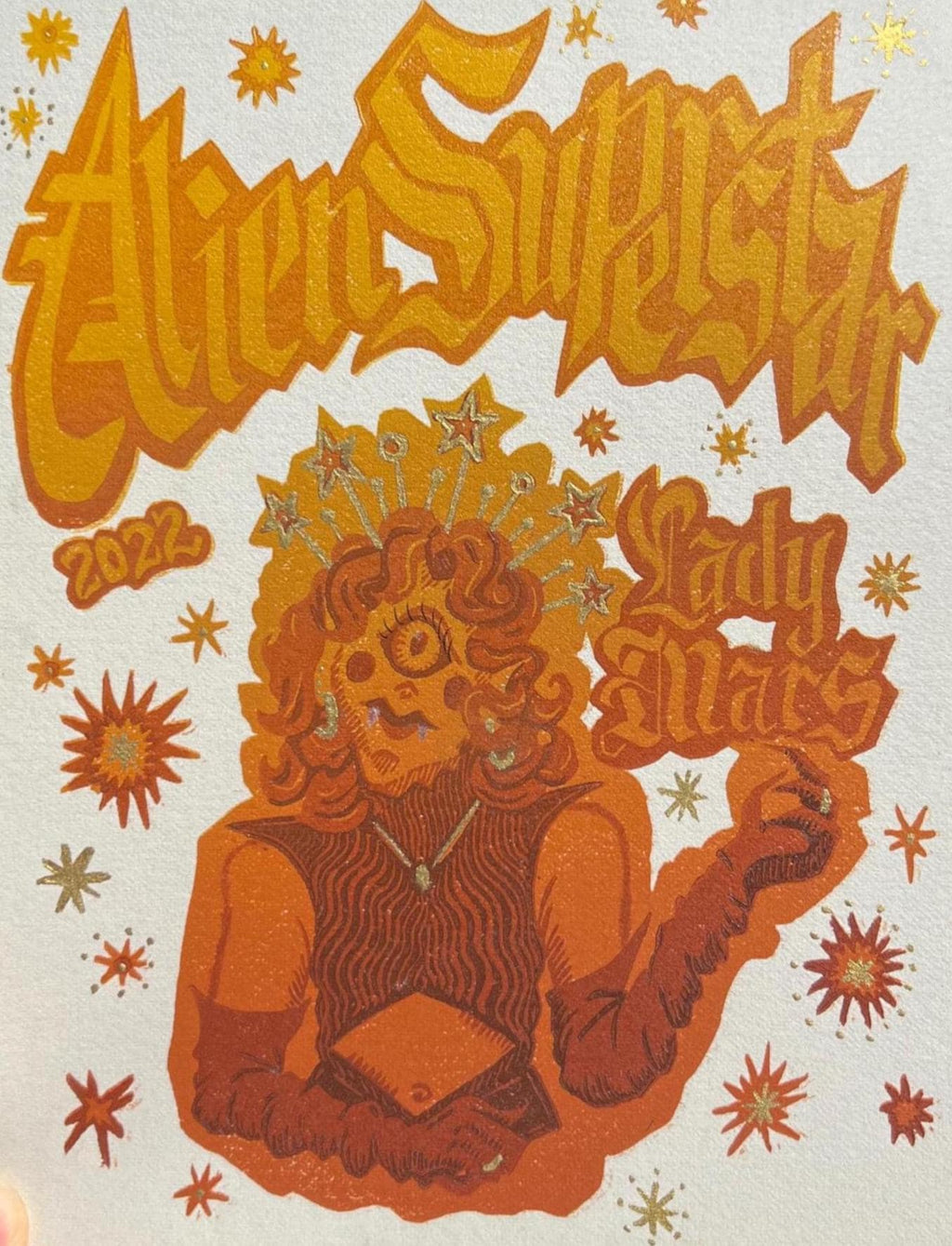 Lady Mars Linocut Print | Alien Superstar Beyoncé Art (7x9)