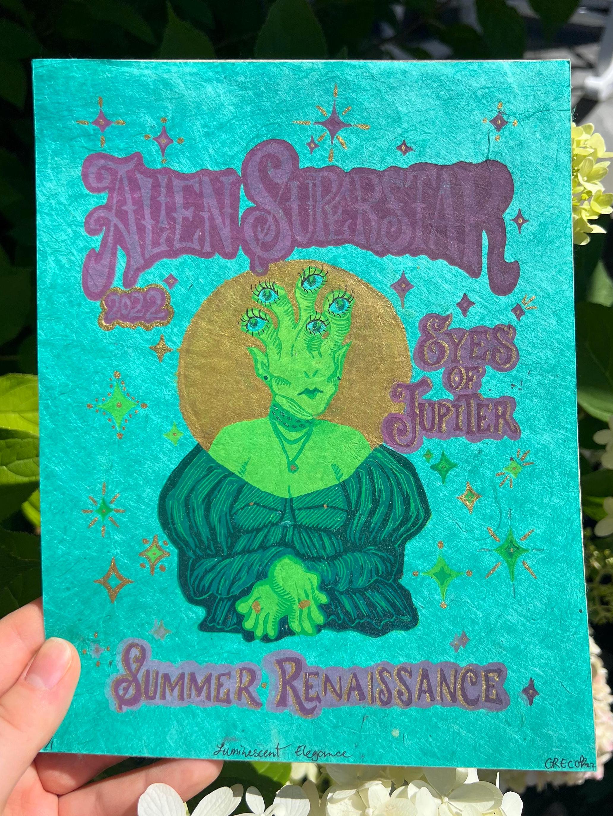Alien Superstar Linocut Print | Beyoncé Renaissance Inspired Art (7"x9")