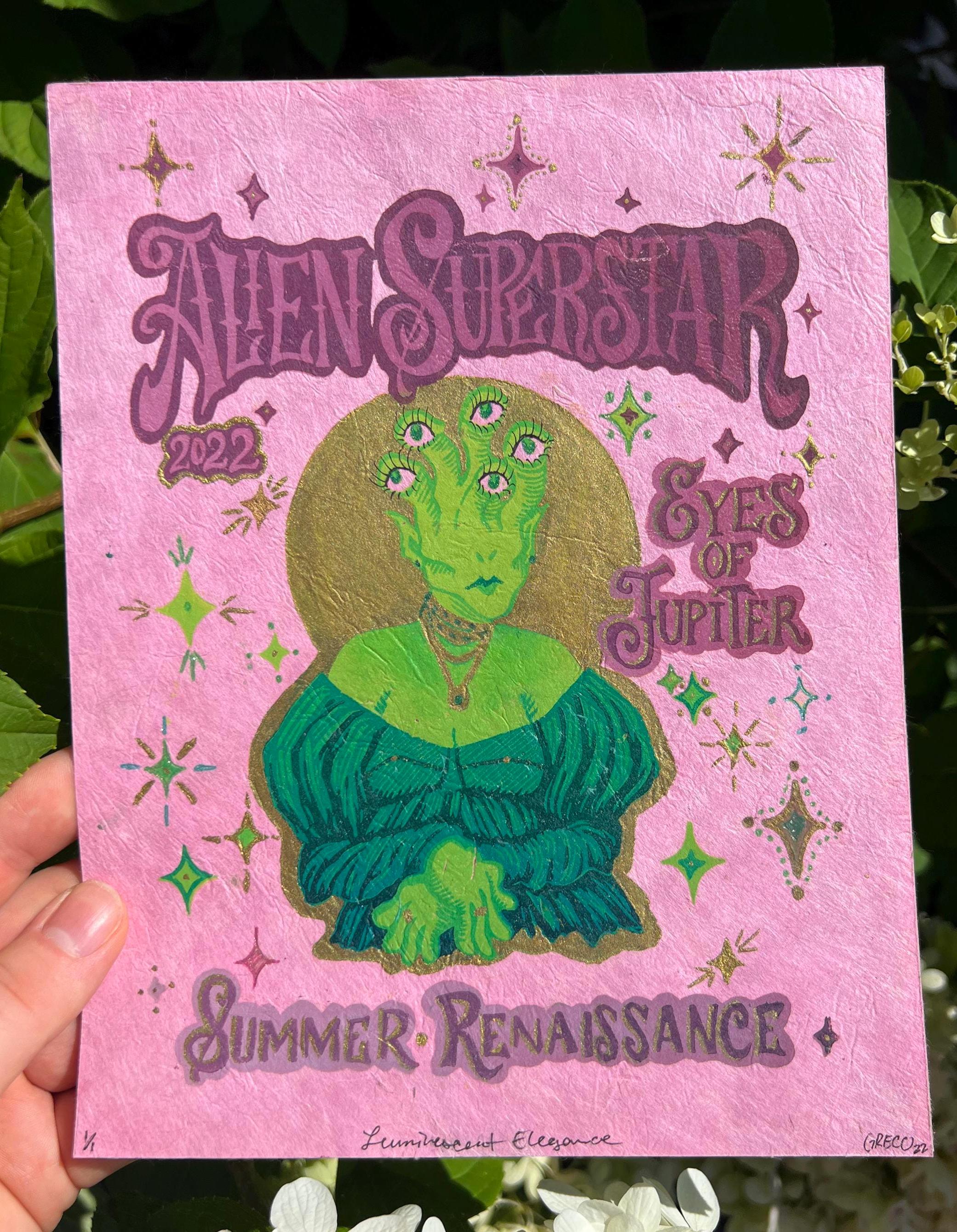 Alien Superstar Linocut Print | Beyoncé Renaissance Inspired Art (7"x9")