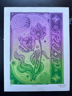 Abstract Tulip Linocut Print Spring Y2K Vibes Vibrant 5.5"x7.05"