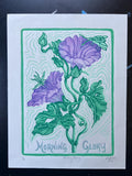 Morning Glory | Vintage Style Flower Linocut Print | Printed by Hand | 5.5"x7.05"