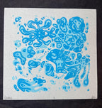 GERMS! Colorful Microbiology Petri dish, Abstract, Geometric, Bacteria, Alien, Space themed Linocut Print, 7.5"x7.5"