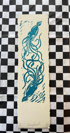 Deep Sea Squid Linocut Print | Handprinted Bookmark | Rainbow