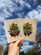 Linocut Vintage BAT, Spooky Halloween Art Print | 4.75x6 | Fall Gift