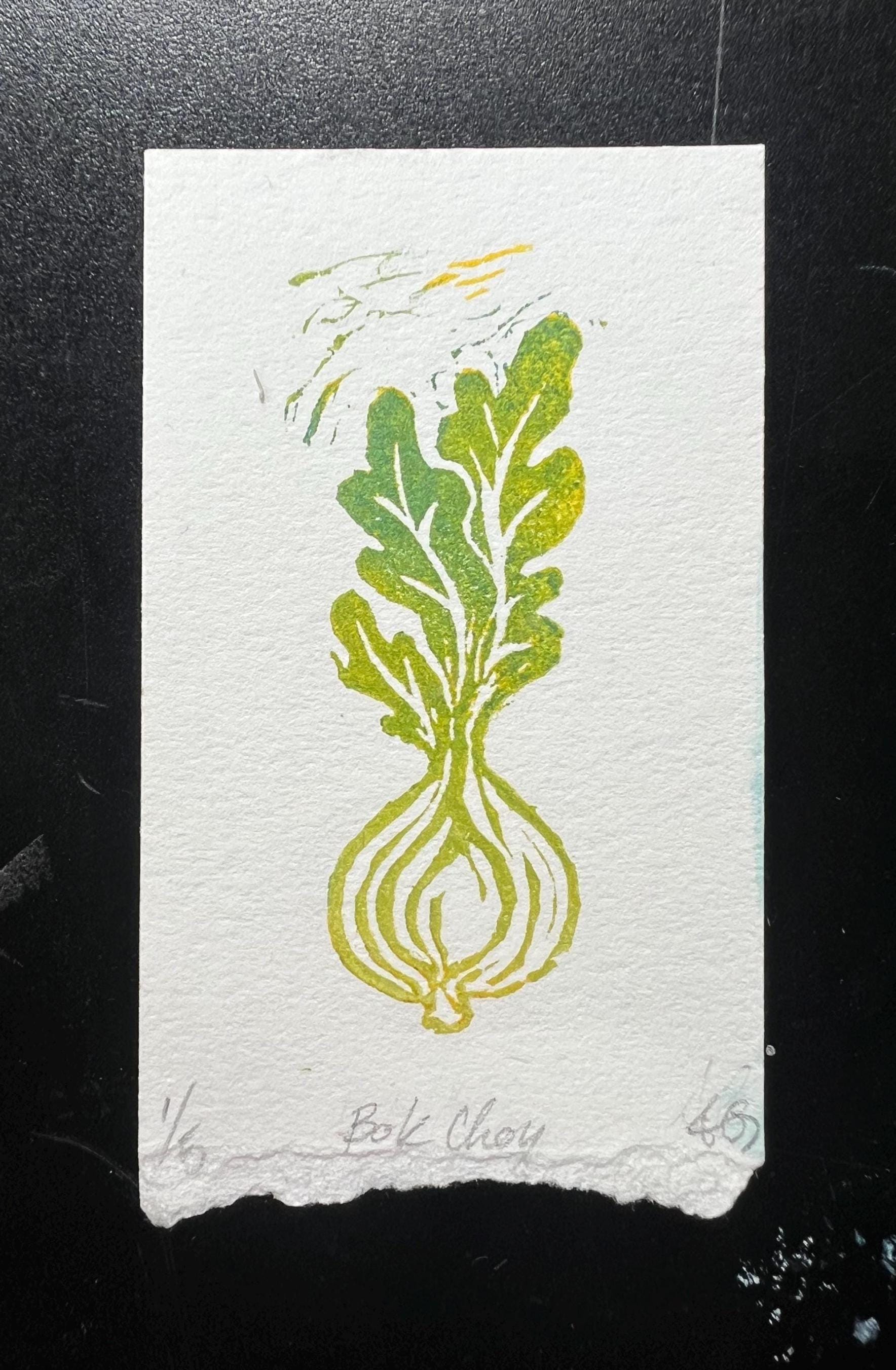 Bok Choy Veggie Linocut Print Group or Single 1x3"-4x4"