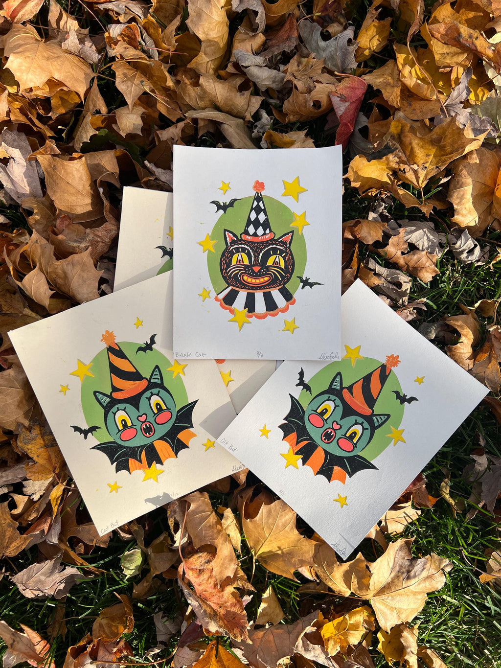 Linocut Vintage BAT, Spooky Halloween Art Print | 4.75x6 | Fall Gift