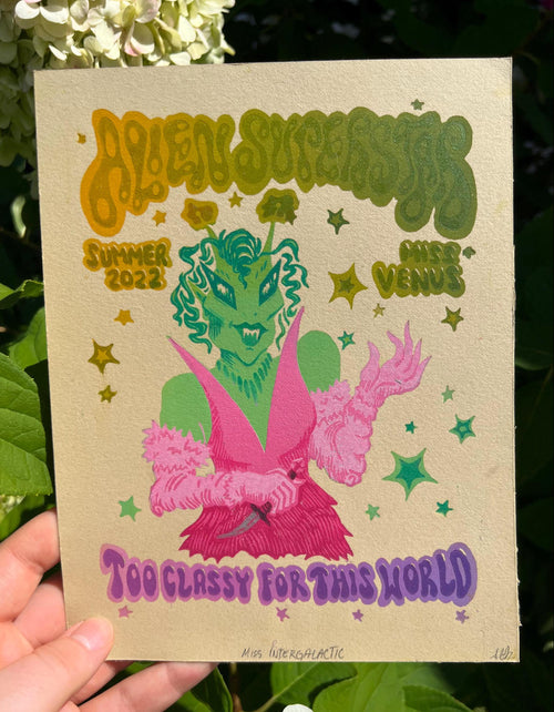 Alien Superstar Linocut Print | Beyoncé Renaissance Inspired Art (7"x9")