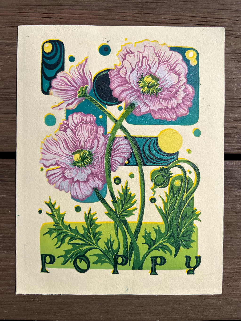 Poppy Flower Abstract Linocut Print | "Poppy" | Whimsical Easter Spring Wall Art | 7"x9"