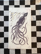 Deep Sea Squid Linocut Print | Handprinted Bookmark | Rainbow