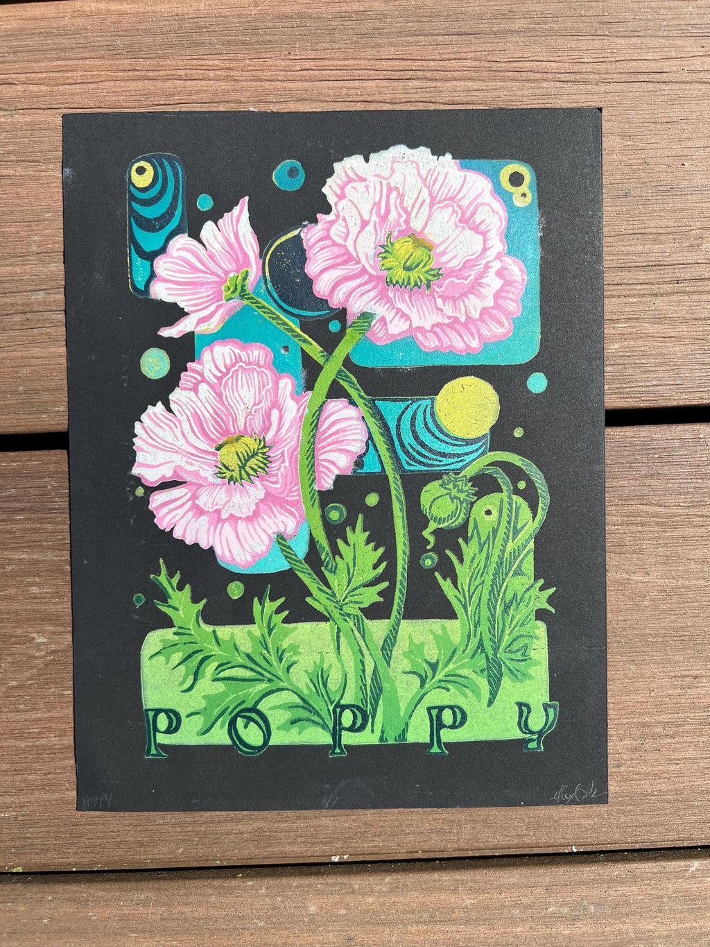Poppy Flower Abstract Linocut Print | "Poppy" | Whimsical Easter Spring Wall Art | 7"x9"