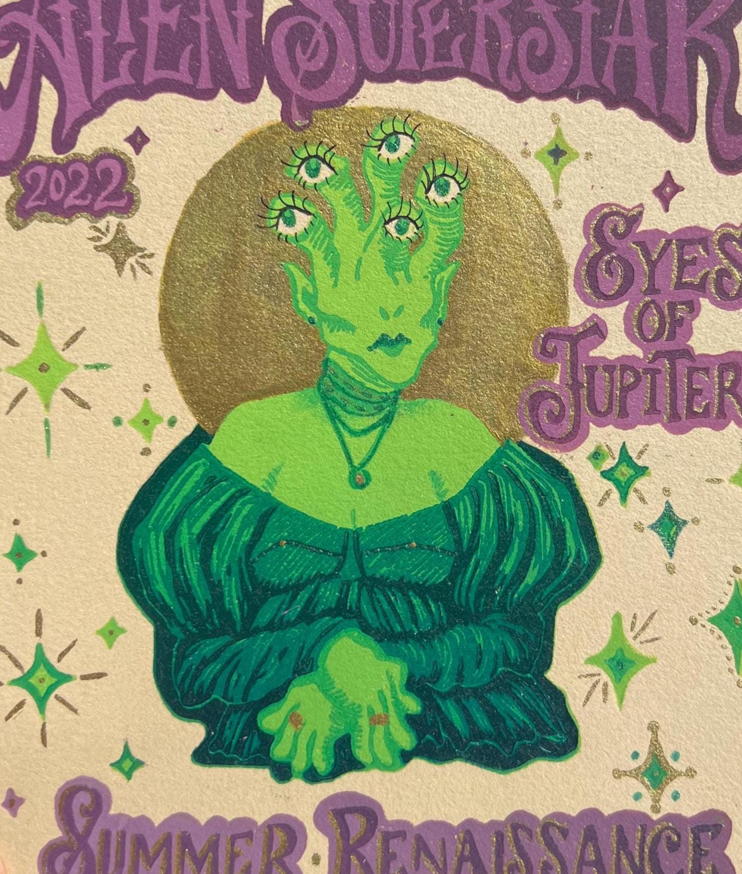 Alien Superstar Linocut Print | Beyoncé Renaissance Inspired Art (7"x9")