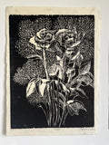 Woodcut Rose and Baby's Breath Bouquet Print 17.5"x12"