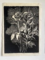 Woodcut Rose and Baby's Breath Bouquet Print 17.5"x12"