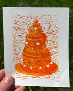 Vintage Style Tiered Rainbow Cakes, Linocut Print, 5"x6"