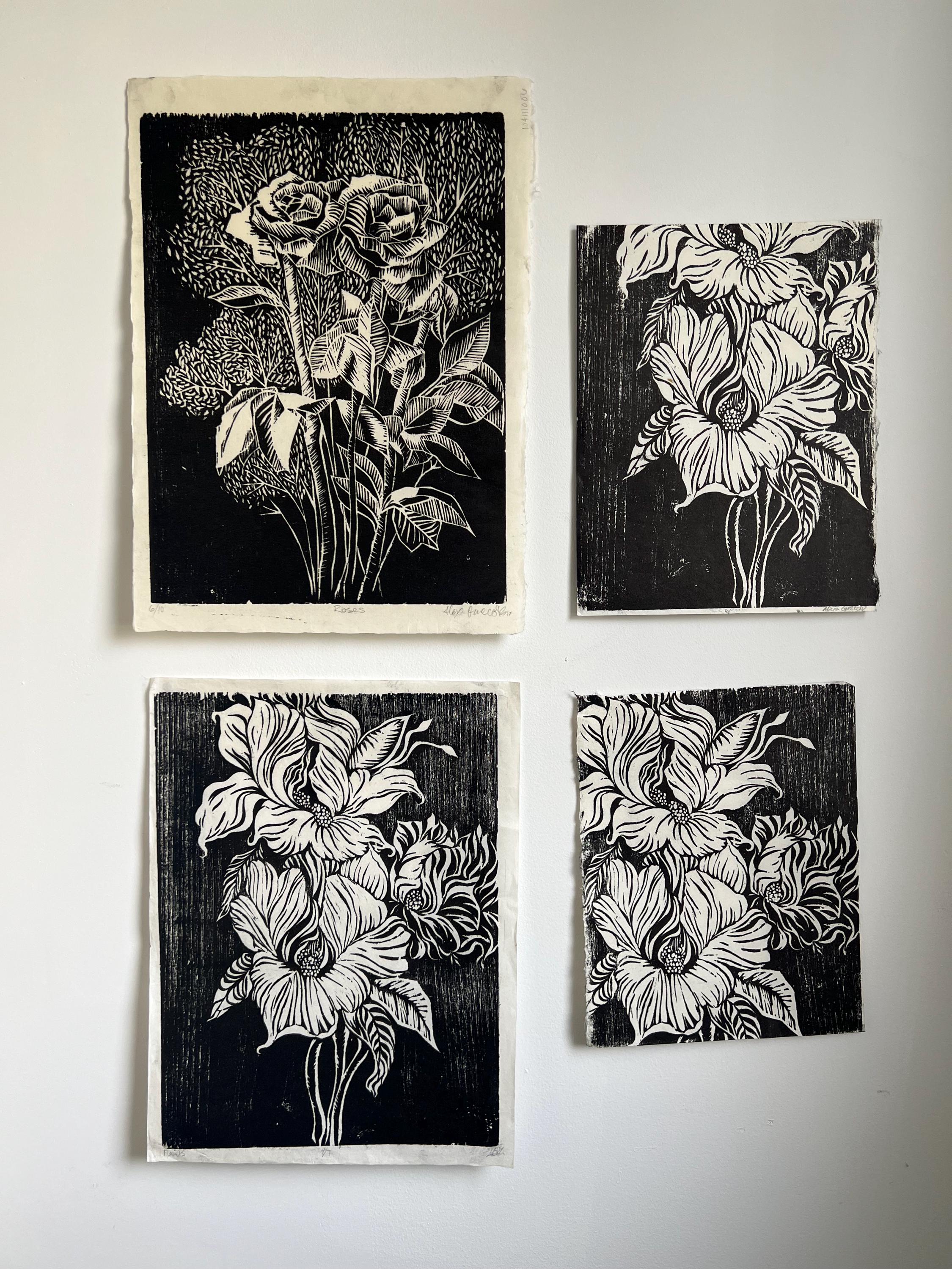 Lush Floral Woodcut Print 12"x16"