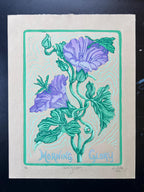 Morning Glory | Vintage Style Flower Linocut Print | Printed by Hand | 5.5"x7.05"