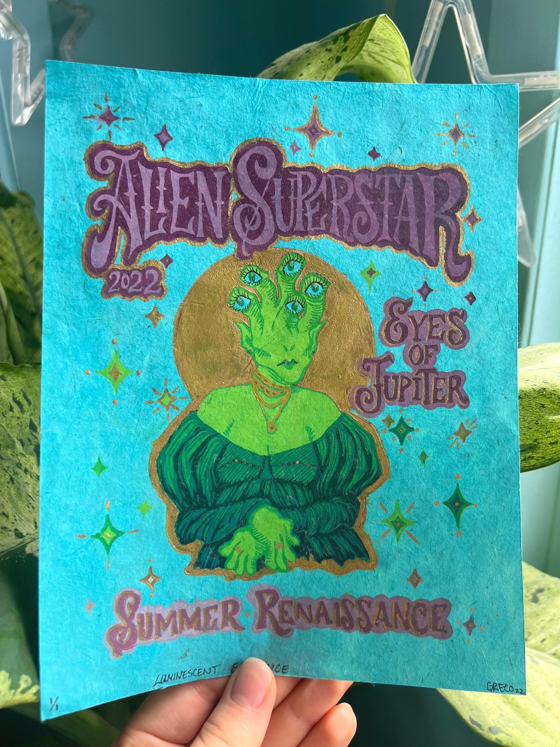 Alien Superstar Linocut Print | Beyoncé Renaissance Inspired Art (7"x9")