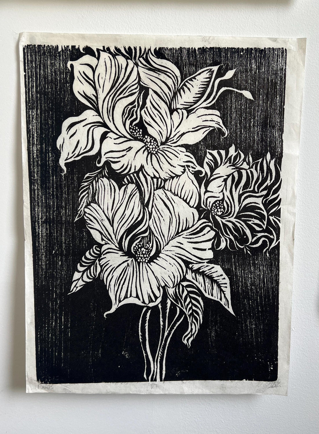 Lush Floral Woodcut Print 12"x16"