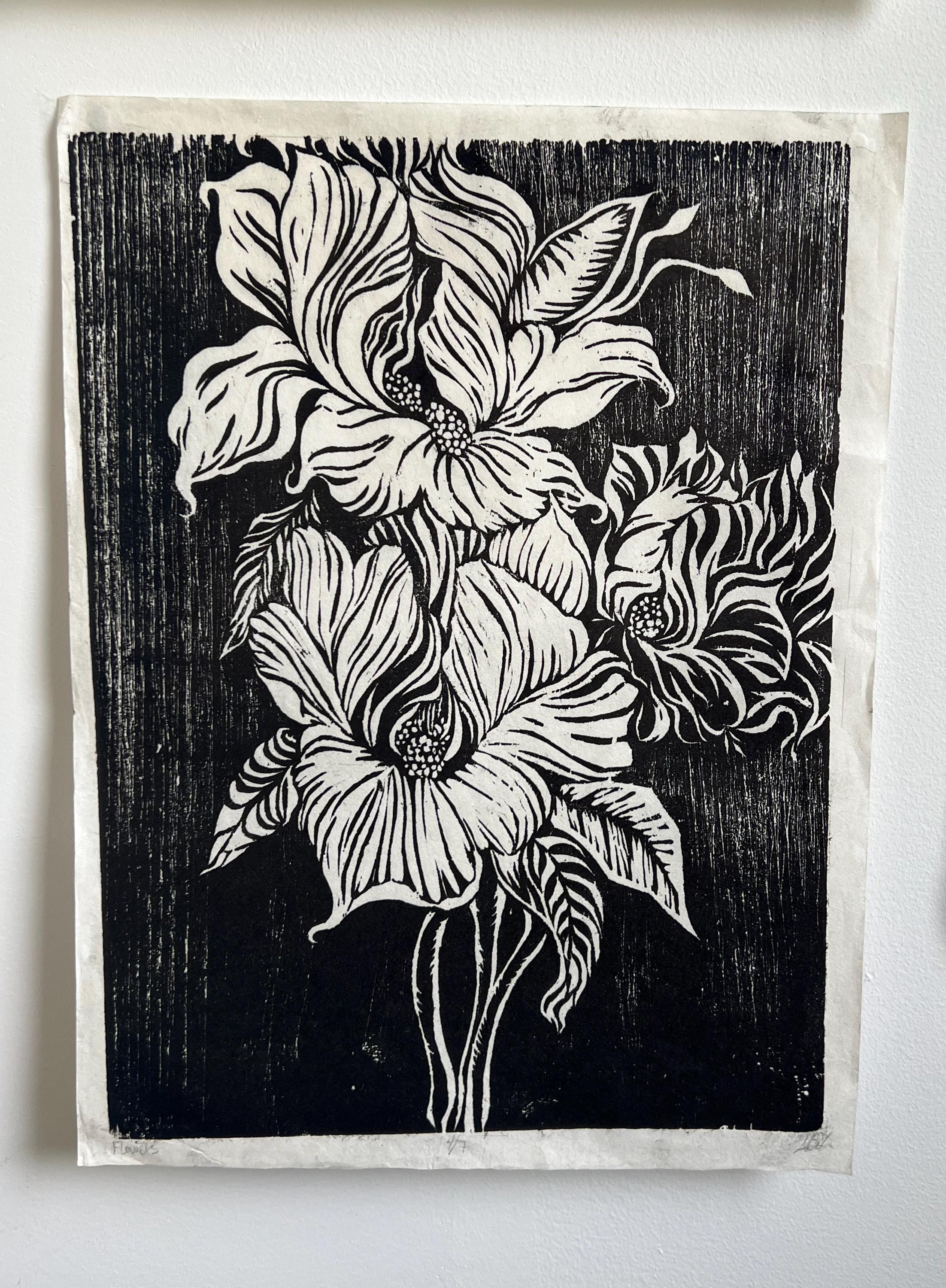 Lush Floral Woodcut Print 12"x16"