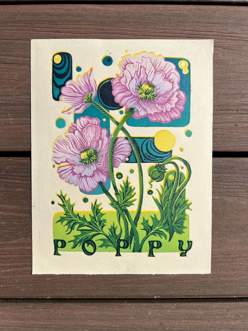 Poppy Flower Abstract Linocut Print | "Poppy" | Whimsical Easter Spring Wall Art | 7"x9"