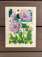 Poppy Flower Abstract Linocut Print | "Poppy" | Whimsical Easter Spring Wall Art | 7"x9"