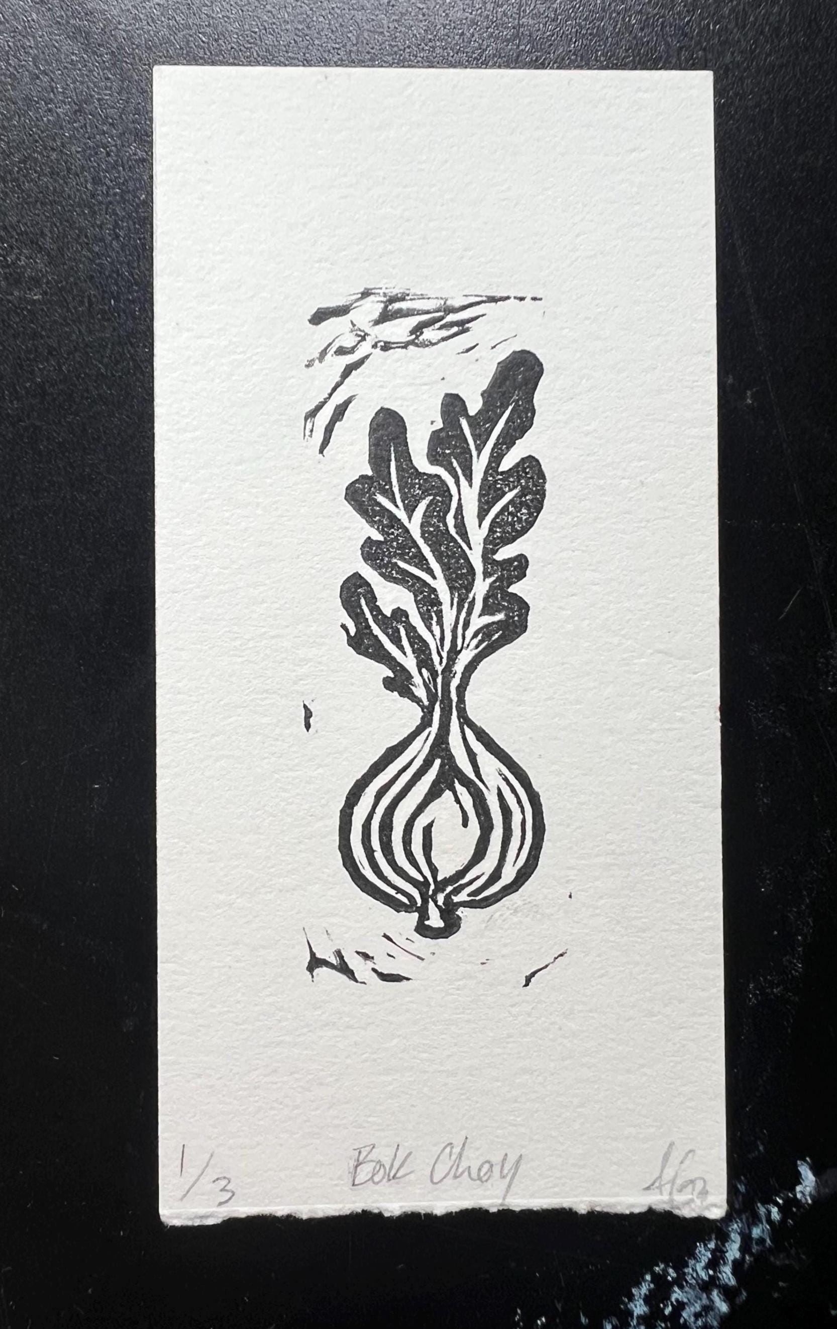 Bok Choy Veggie Linocut Print Group or Single 1x3"-4x4"