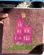 Spooky Halloween Haunted House Ghost Linocut Prints 7"x7.75"
