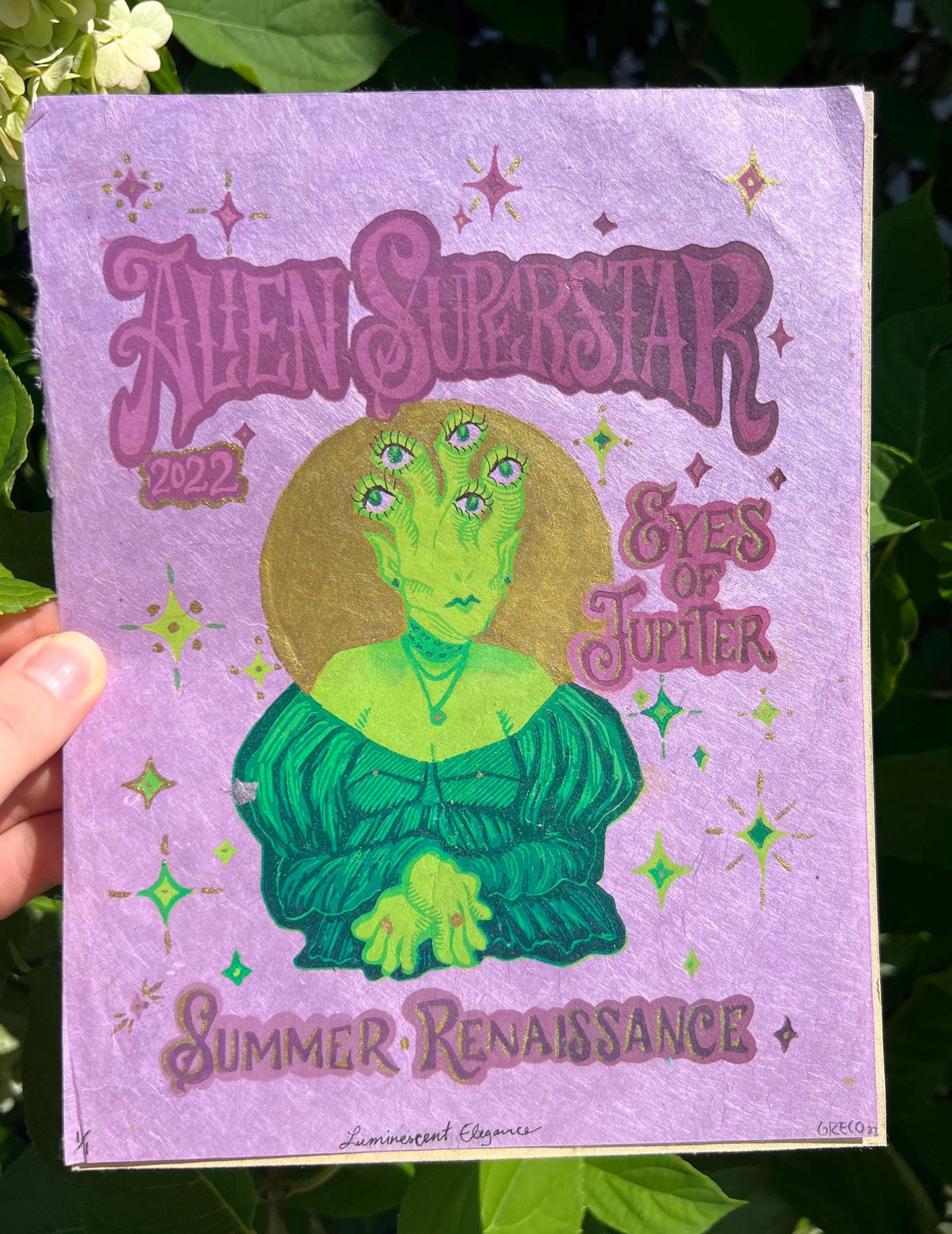 Alien Superstar Linocut Print | Beyoncé Renaissance Inspired Art (7"x9")