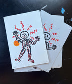 Spooky Skeleton/Dracula/Pumpkin Trick or Treaters Linocut Print Halloween