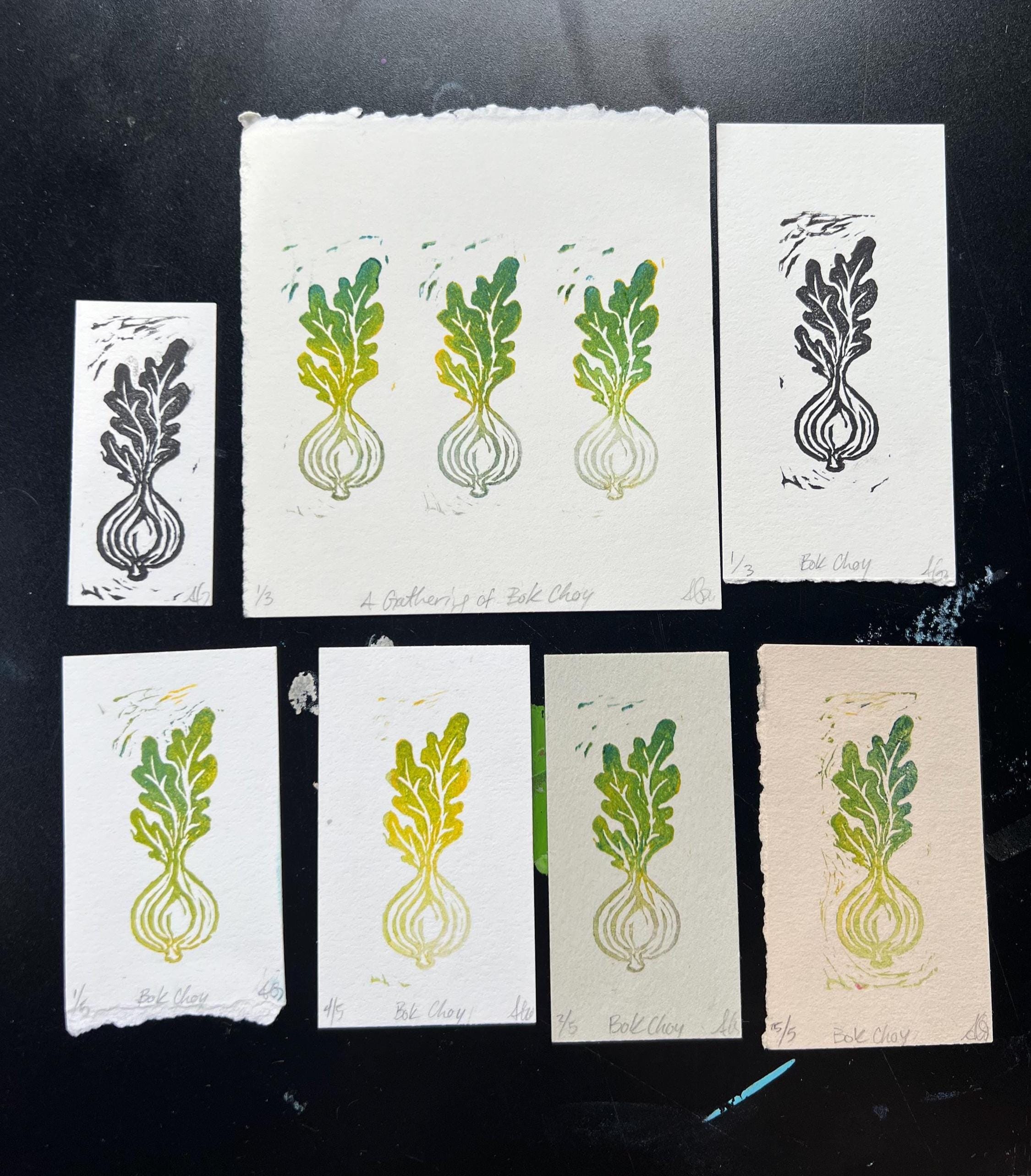 Bok Choy Veggie Linocut Print Group or Single 1x3"-4x4"