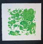 GERMS! Colorful Microbiology Petri dish, Abstract, Geometric, Bacteria, Alien, Space themed Linocut Print, 7.5"x7.5"