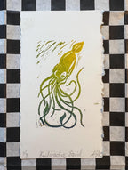 Deep Sea Squid Linocut Print | Handprinted Bookmark | Rainbow