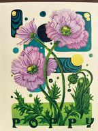 Poppy Flower Abstract Linocut Print | "Poppy" | Whimsical Easter Spring Wall Art | 7"x9"