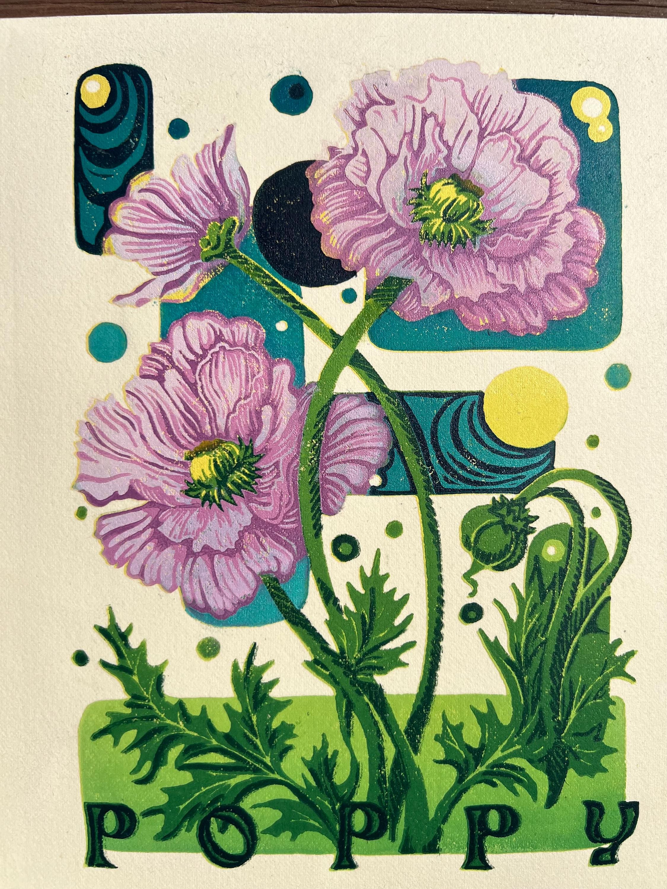 Poppy Flower Abstract Linocut Print | "Poppy" | Whimsical Easter Spring Wall Art | 7"x9"