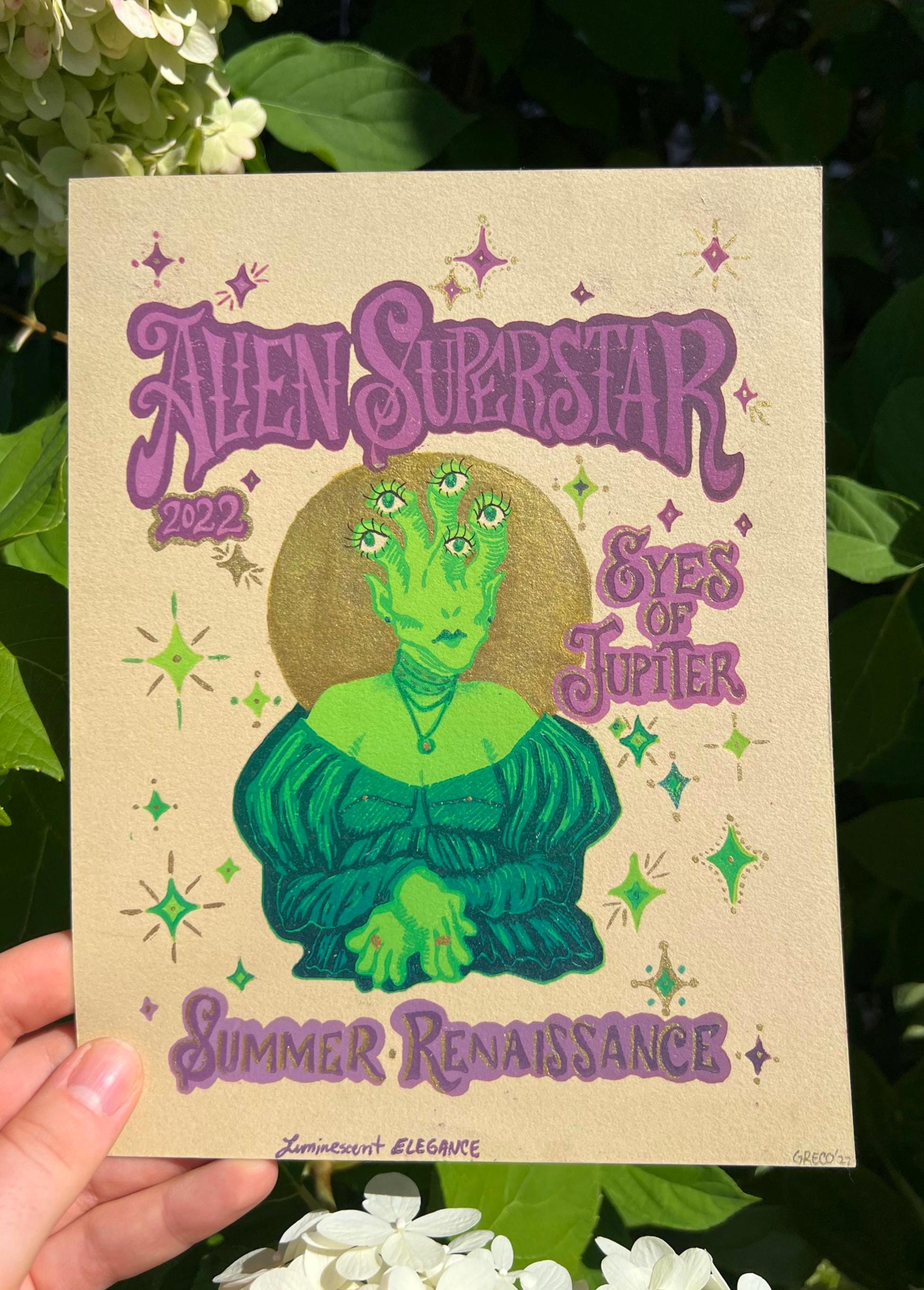 Alien Superstar Linocut Print | Beyoncé Renaissance Inspired Art (7"x9")
