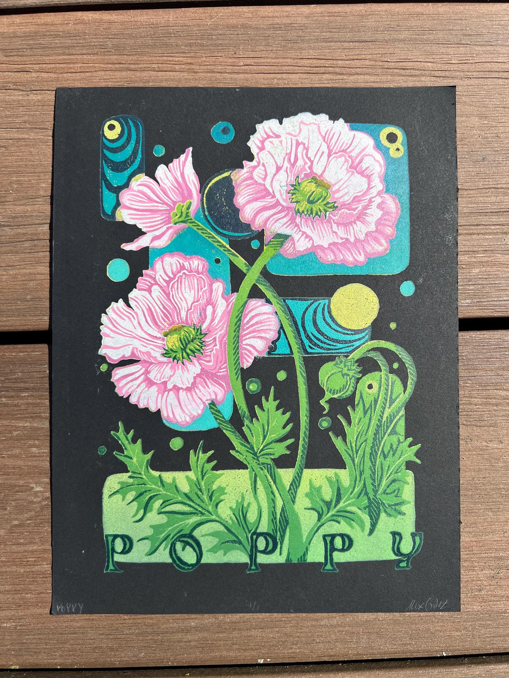 Poppy Flower Abstract Linocut Print | "Poppy" | Whimsical Easter Spring Wall Art | 7"x9"