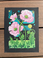 Poppy Flower Abstract Linocut Print | "Poppy" | Whimsical Easter Spring Wall Art | 7"x9"
