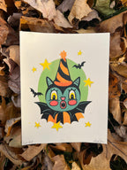 Linocut Vintage BAT, Spooky Halloween Art Print | 4.75x6 | Fall Gift