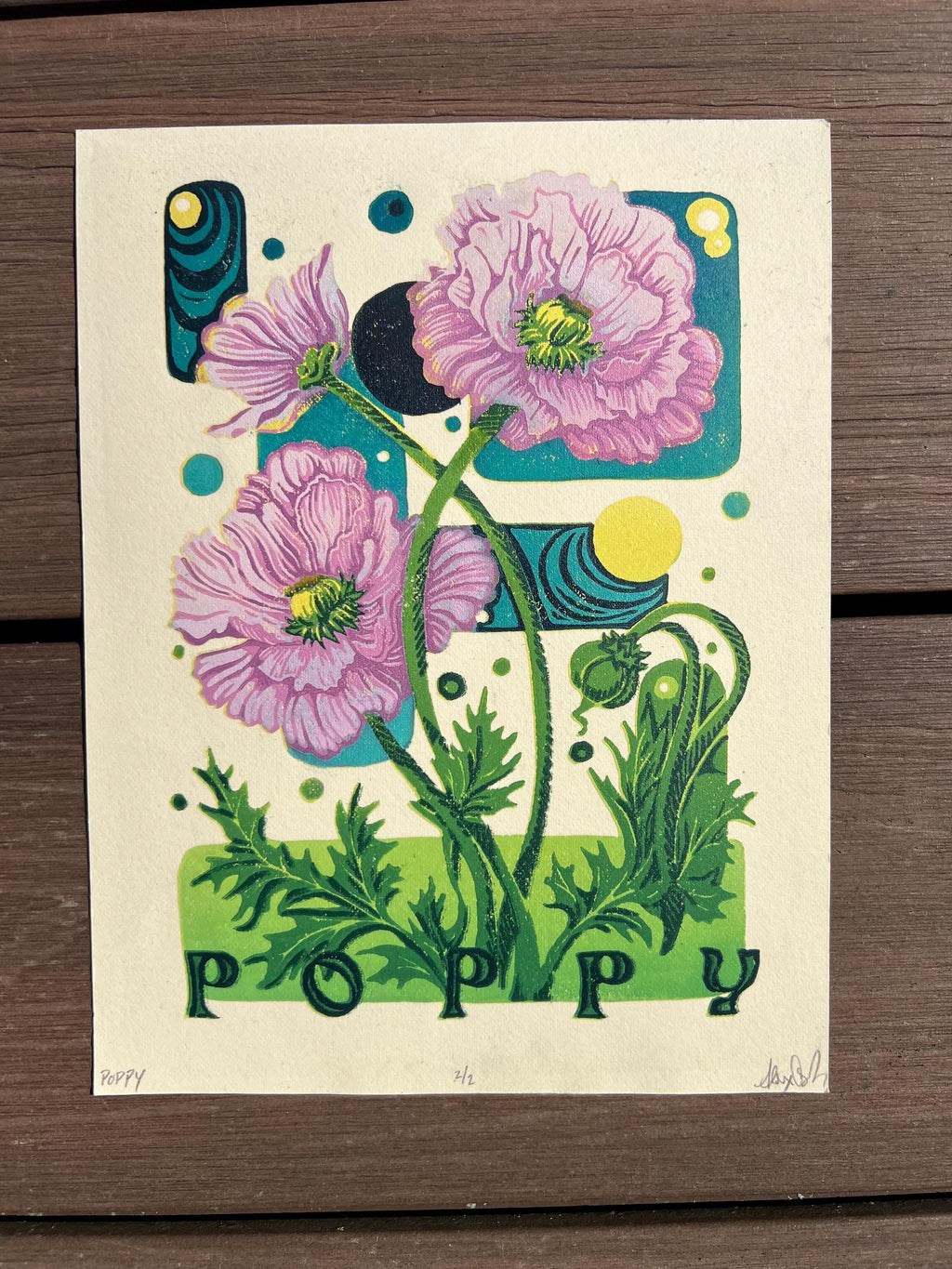Poppy Flower Abstract Linocut Print | "Poppy" | Whimsical Easter Spring Wall Art | 7"x9"