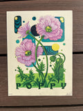 Poppy Flower Abstract Linocut Print | "Poppy" | Whimsical Easter Spring Wall Art | 7"x9"