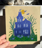 Spooky Halloween Haunted House Ghost Linocut Prints 7"x7.75"