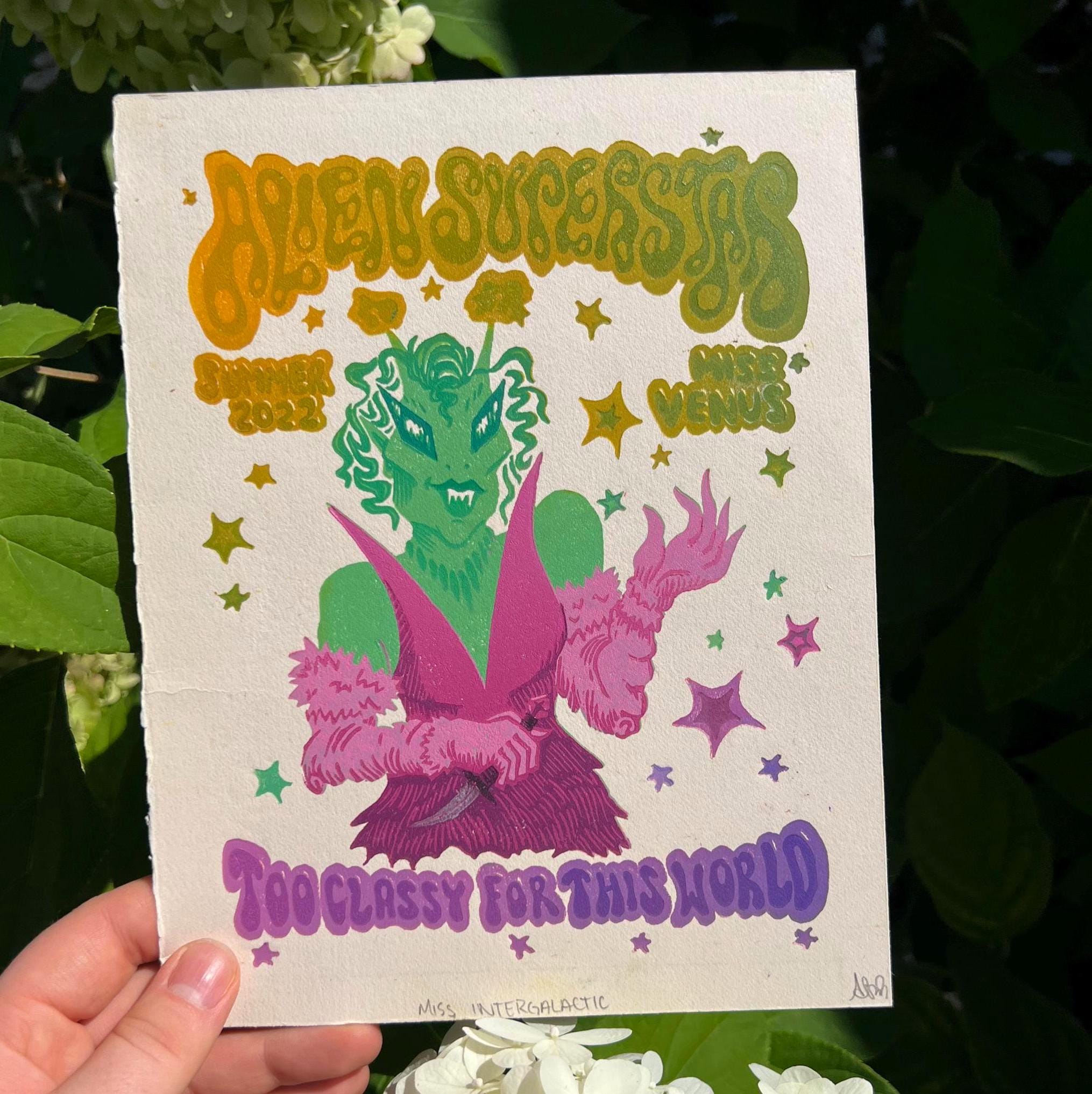Alien Superstar Linocut Print | Beyoncé Renaissance Inspired Art (7"x9")