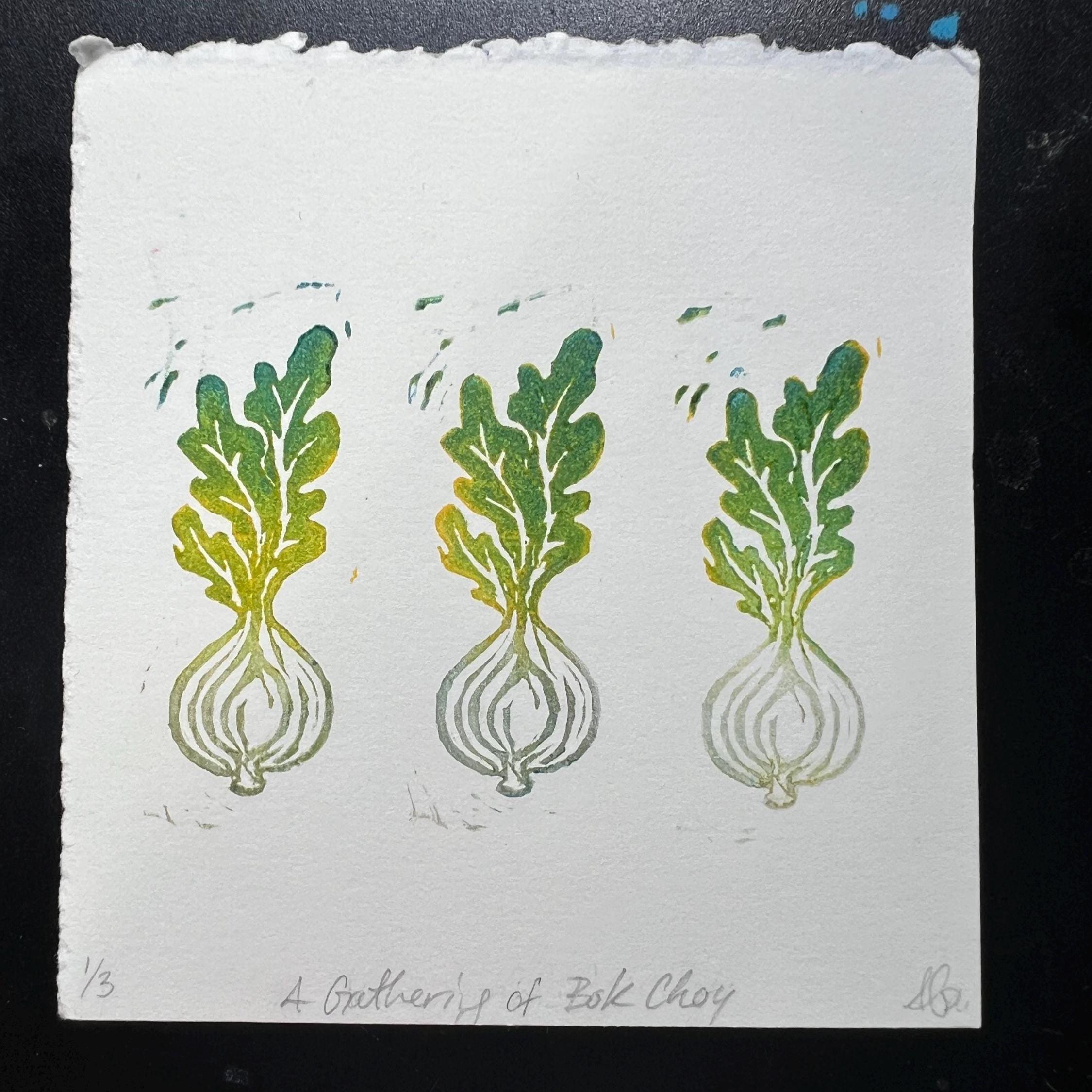 Bok Choy Veggie Linocut Print Group or Single 1x3"-4x4"