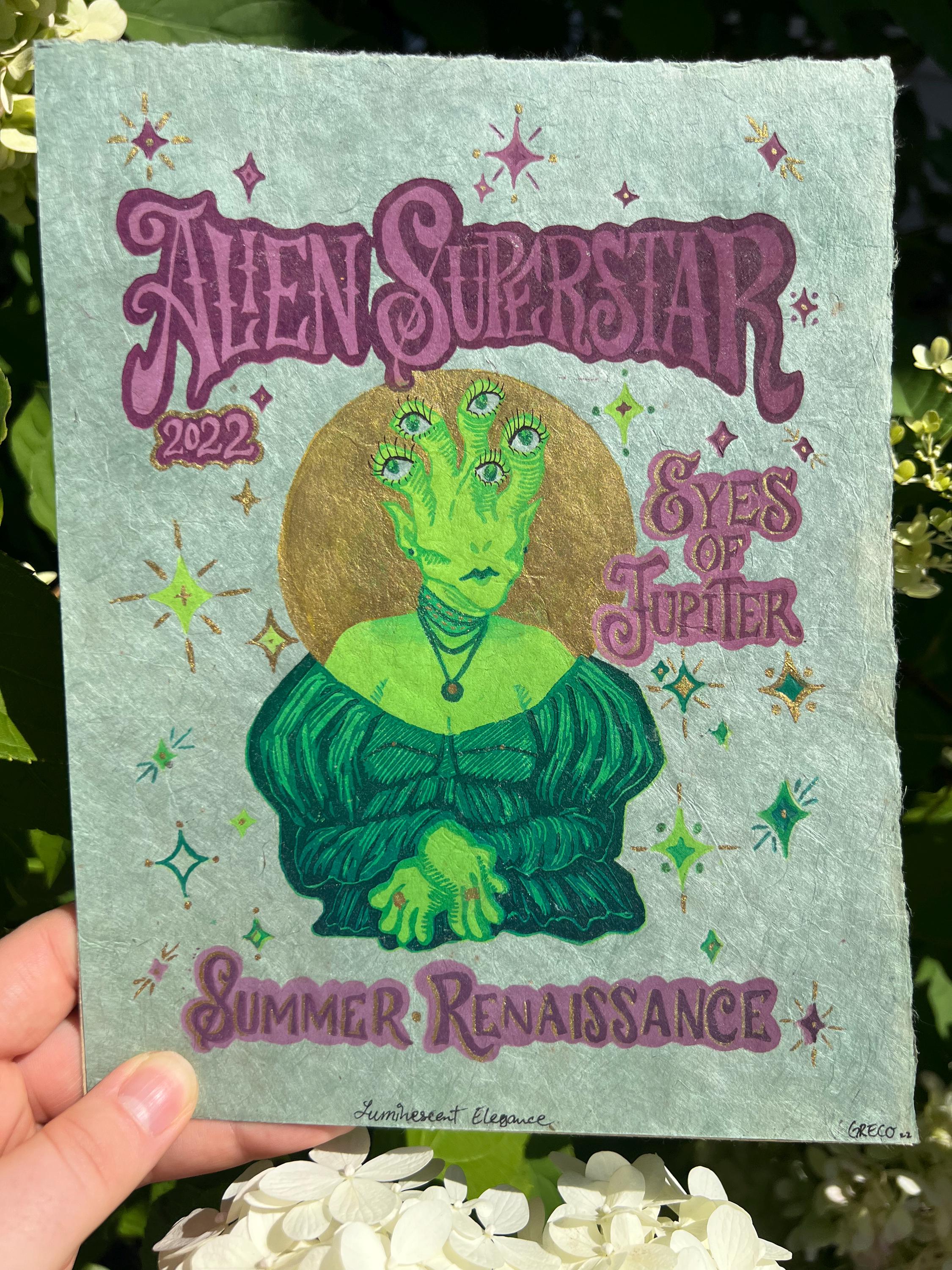 Alien Superstar Linocut Print | Beyoncé Renaissance Inspired Art (7"x9")
