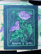 Morning Glory | Vintage Style Flower Linocut Print | Printed by Hand | 5.5"x7.05"