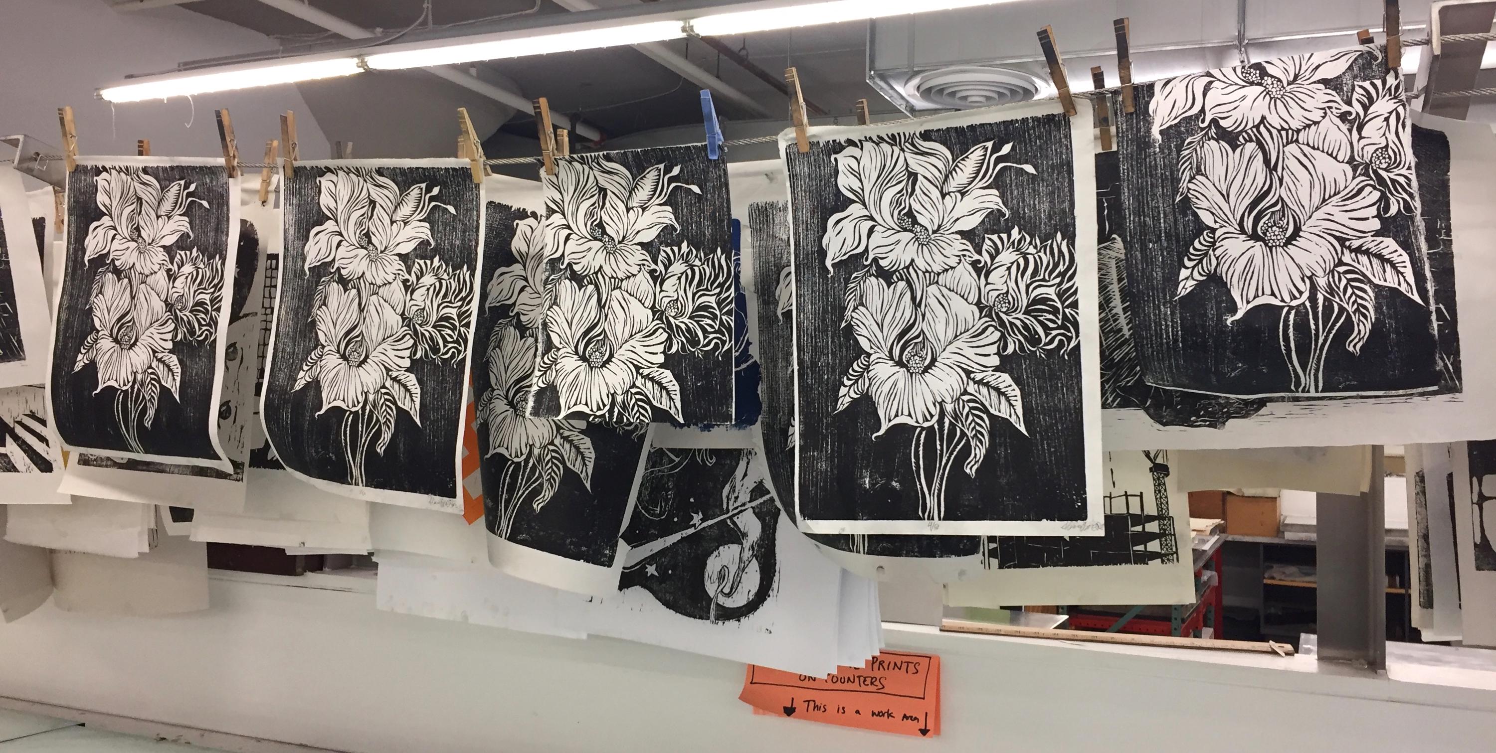 Lush Floral Woodcut Print 12"x16"